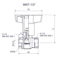 Comfort-Heizungskugelhahn DN15 1/2"IG m. Iso-T-Griff ms-vern.PN40(990T) VPE=10Stk