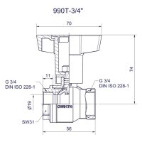 Comfort-Heizungskugelhahn DN20 3/4"IG m. Iso-T-Griff...