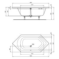 Acryl-Sechseckbadewanne sanibel 1001 A14 1900x900x450mm...