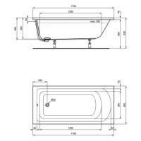 Acryl-Badewanne sanibel 1001 Kombi A14 1700x800x450mm weiß