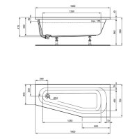 Acryl-Raumsparbadewanne sanibel 1001 A14 1600x700x450mm...