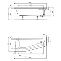 Acryl-Raumsparbadewanne sanibel 1001 A14 1600x700x450mm...