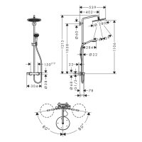 sanibel 5001-Showerpipe-Thermostatset A18 1213mm Kopfbr 280mm Handbr verchr