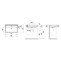 SCALIDO Waschtisch eckig 800x475mm 1 Hahnloch m Überlauf unterbaufähig weiß