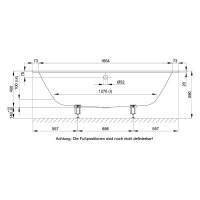 SCALIDO Stahl-Badewanne DUO Ablauf mittig 1800x800x450mm...