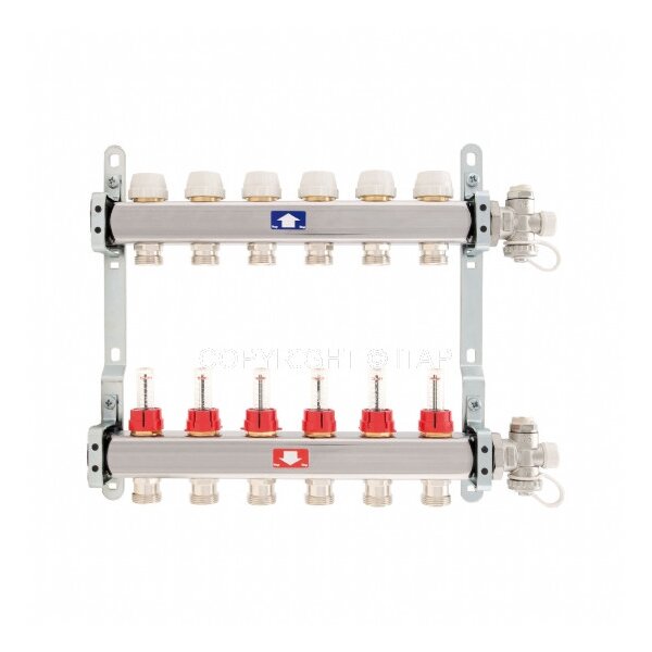 Edelstahl-Heizkreisverteiler mit KH 1" 12-fach mit TACO-Topmeter