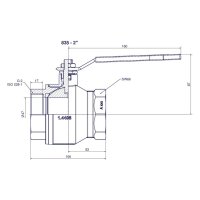 comfort-Kugelhahn Edelstahl IG/IG für Trinkwasser DN 50 (2") Hebelgriff