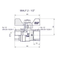 comfort-Kugelhahn Universal bleifrei Gas und Trinkw. DN15(1/2") Flügelgriff Ms/vc