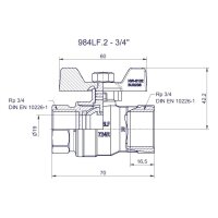 comfort-Kugelhahn Universal bleifrei Gas und Trinkw. DN20(3/4") Flügelgriff Ms/vc