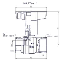 comfort-Kugelhahn Universal bleifrei Gas u. Trinkw. DN 25 (1") Iso-T-Griff Ms/vc