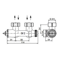 comfort-Multiblock-T-Zweirohrarmatur Eck DN 15 (1/2") AG x DN 20 (3/4") AG