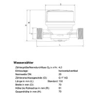 comfort-Wohnungswasserzähler AP Q3 4,0 DN 20 (3/4") 1" AG x 130mm kalt smart M