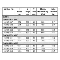 Sanibel 1001-Badheizkörper Elektro A20 gerade BH 1800 mm BL 600mm RAL 9016 weiß