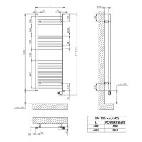 Sanibel 1001-Badheizkörper Elektro A20 gerade BH 1300 mm BL 600mm RAL 9016 weiß