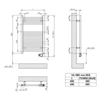 Sanibel 1001-Badheizkörper Elektro A20 gerade BH 800 mm BL 500mm RAL 9016 weiß