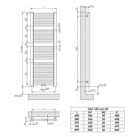 Sanibel Badheizkörper S2 A20 gerade BH 1448 mm BL 450 mm RAL 9016 weiß