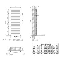 Sanibel Badheizkörper S2-R A20 gebogen BH 1172 mm BL 594 mm RAL 9016 weiß