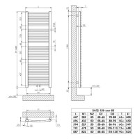 Sanibel Badheizkörper S2-R A20 gebogen BH 1448 mm BL 594 mm RAL 9016 weiß