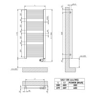 Sanibel Badheizkörper S2-E Elektro A20 gerade BH 1172mm BL 599mm RAL9016 weiß