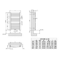 Sanibel Badheizkörper S2-R A20 gebogen BH 804 mm BL 447 mm RAL 9016 weiß