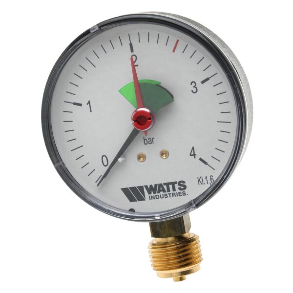 Watts-Heizungsmanometer MHR 63/4 radial 0-4 bar, 3/8", nach unten