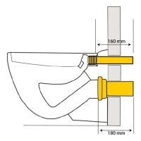 PE-Wand-WC-Anschlussgarnitur 180 mm, (G) DN 90/110 mit weissen Deckkappen