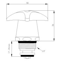 sanibel-Oberteil aus Messing DN 15 (1/2") mit Trecorn-Griff Markierung rot