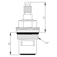 sanibel-Keramik-Innenoberteil a. Messing DN 15 (1/2") 90 Grad linksschließend