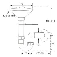 comfort-PP Trichtersiphon DN 50 weiss mit Sieb und Wandhalterung