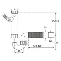 comfort-PP-Spülensiphon 1 1/2" mit Geräteanschl. & flex. Schlauch DN40/50